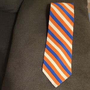 Bill Blass 100% Silk Orange, White and Blue Diagonal Striped Neck Tie